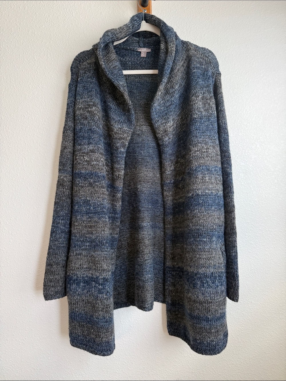 J.Jill Open Front Cardigan Blue Gray Marled Knit XL
